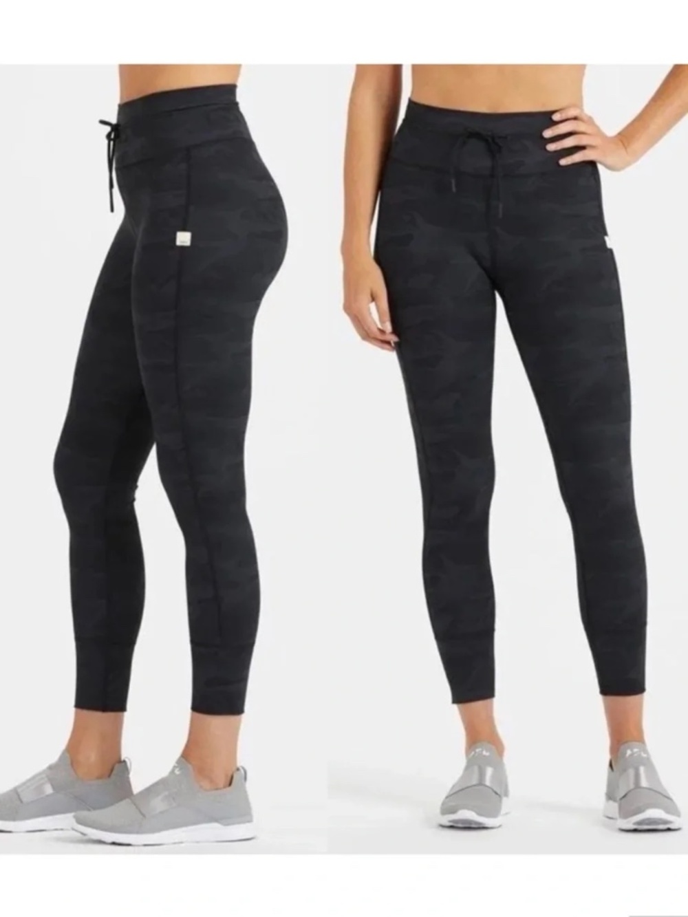 Vuori Black Camo Leggings Small Estimated High Rise Drawstring Performance Yoga